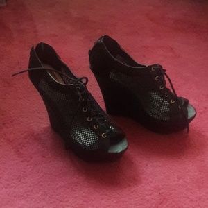 Charlotte Russe Net Tie Up Black Wedges